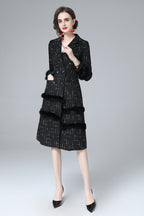 Black Tweed Faux Fur Trim Double Breasted Midi Coat – Luxury Winter Overcoat SP10034