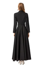 Black Suit Fabric Floral Applique A-Line Maxi Dress SP10022