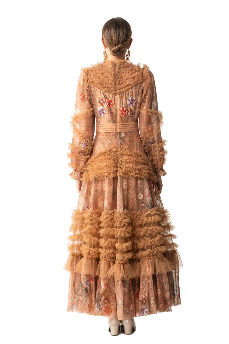 Amber 3D Dragonfly Embellished Tiered Tulle Maxi Dress SP10070