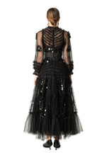 Black Sequin Ruffled Tiered Tulle Maxi Dress SP10062