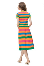 Rainbow Striped Knit Polo Top & Pleated Skirt Set SP10012