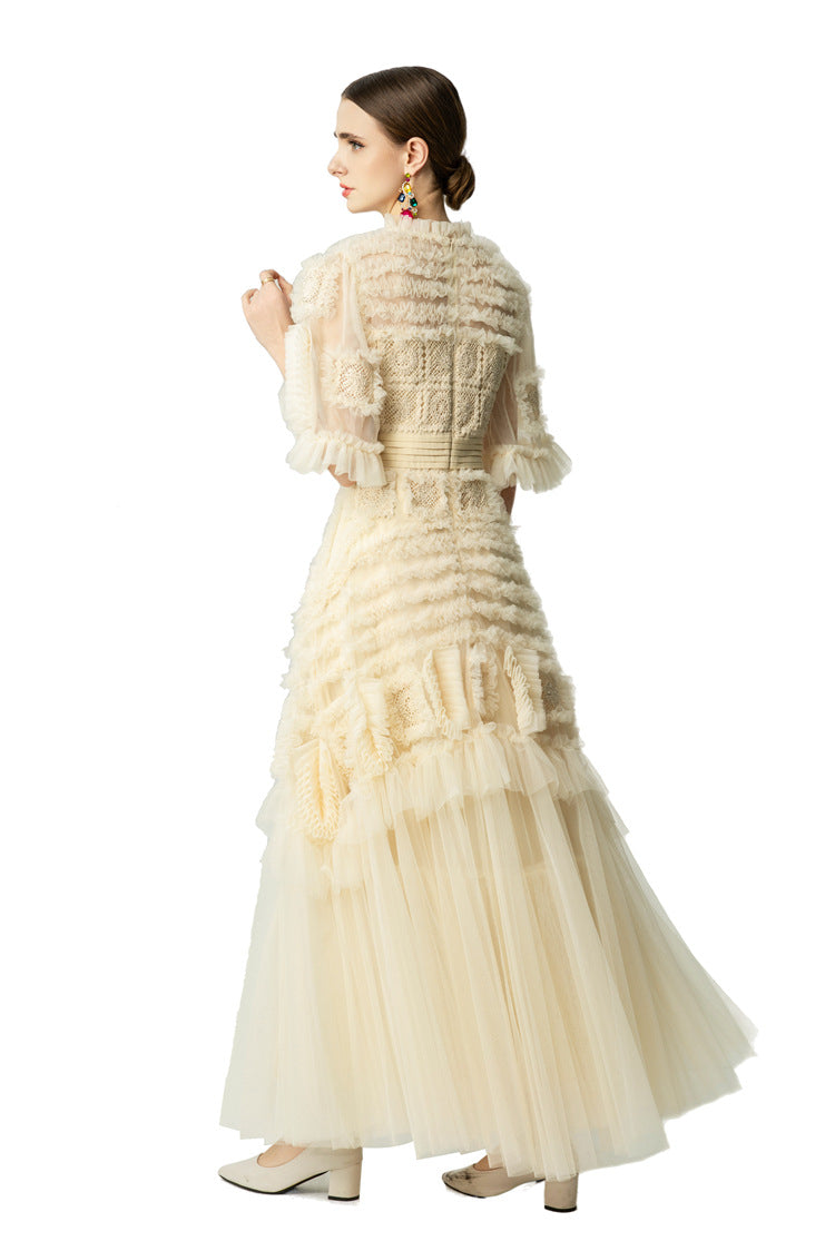 Cream Crochet Lace Tiered Tulle Cake Dress SP10056