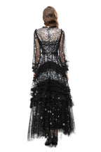 Black Sequin Beaded Tiered Tulle Maxi Evening Gown SP10031