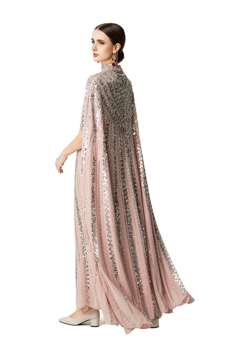 Hand-Beaded Sequin Cape Kaftan Maxi Dress SP10058