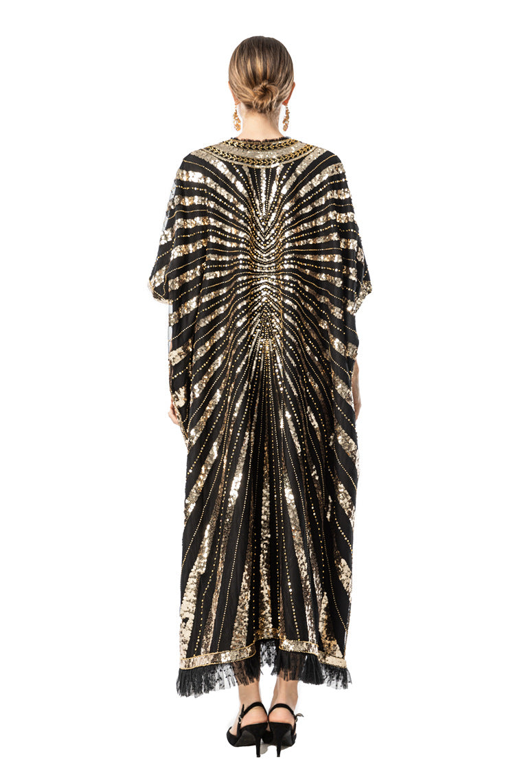 Gold Sequin Egyptian Style Batwing Kaftan Dress SP10092