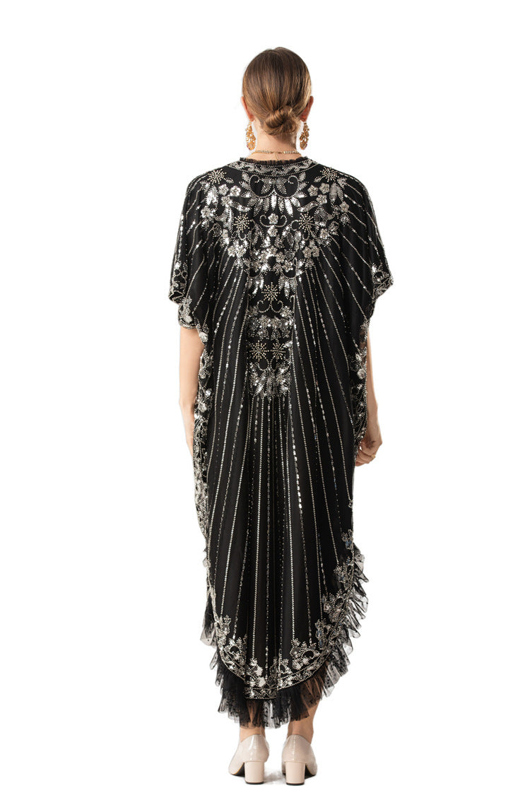 Silver Sequin Embellished Boho Kaftan Maxi Dress SP10068