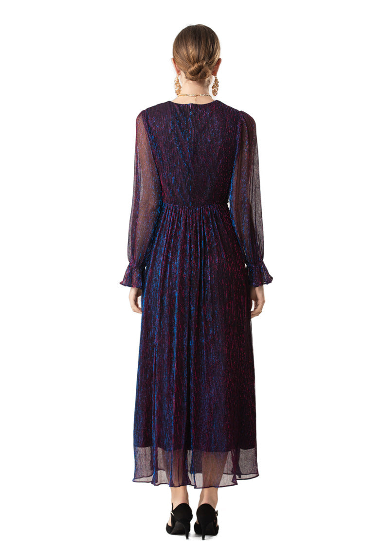 Iridescent Shimmer Beaded Ruched Waist Midi Dress SP10015
