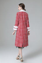 Plaid Tweed Faux Fur Trim Double Breasted Midi Coat SP10033