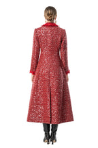 Red Sequin Fringe Trim Double-Breasted Maxi Coat SP10093