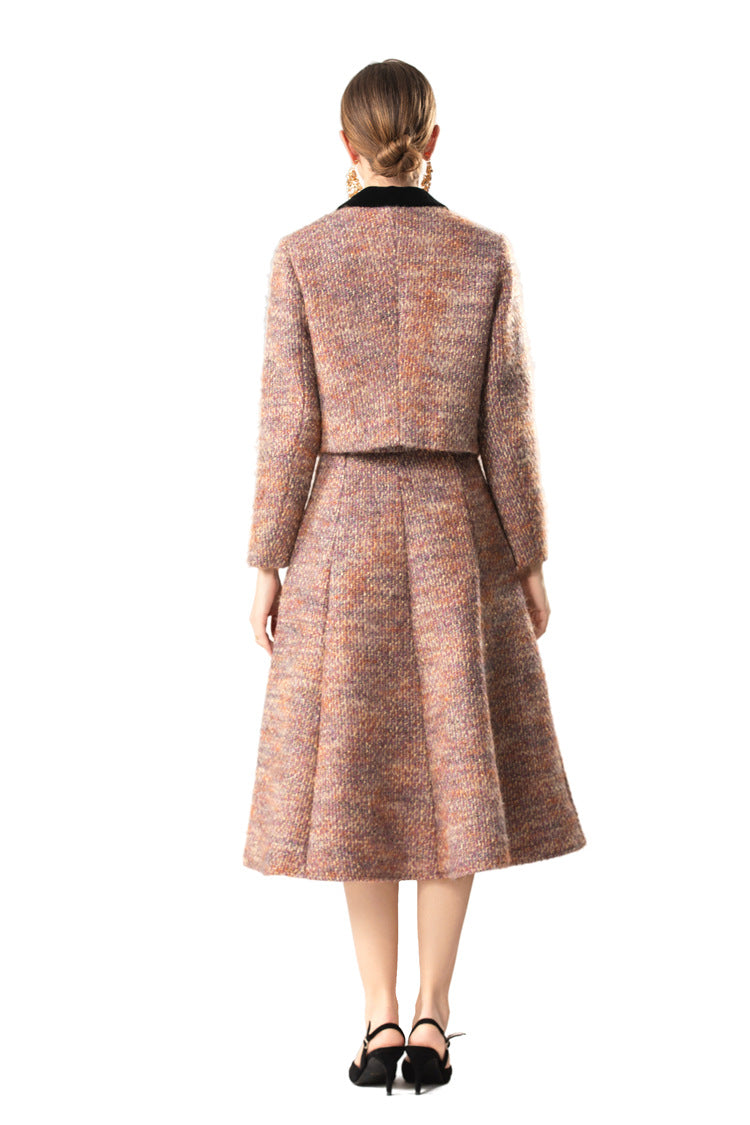 Velvet Collar Tweed Jacket & A-Line Skirt Two-Piece Set SP10082