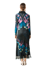 High Neck Butterfly Print Layered Tulle Midi Dress SP10080
