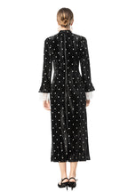 Velvet Polka Dot Lace Flare Sleeve Qipao Midi Dress SP10095