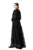 Black Sequin Fringed Tiered Tulle Maxi Dress SP10050
