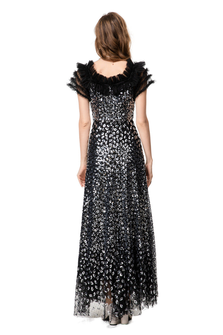 Black & Silver Sequin Off-Shoulder Mermaid Maxi Gown SP10024