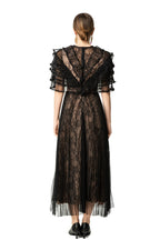 Black Lace Fake Two-Piece Ruffled Sleeve Maxi Dress SP10043