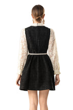 Lace Sleeve Tweed Mini Dress with Pearl Belt SP10088