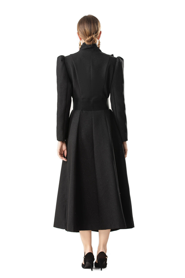 Bow Neck Puff Sleeve Double-Breasted Maxi Coat Dress SP10089