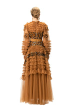 Caramel Sequin Ruffled Tulle Tiered Maxi Gown – Formal Evening Dress SP10005