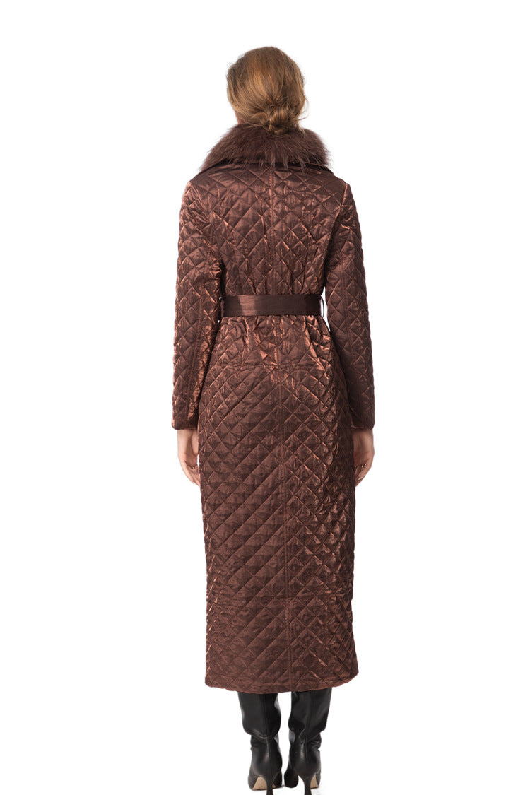 Detachable Fur Collar Quilted Velvet Maxi Coat SP10100