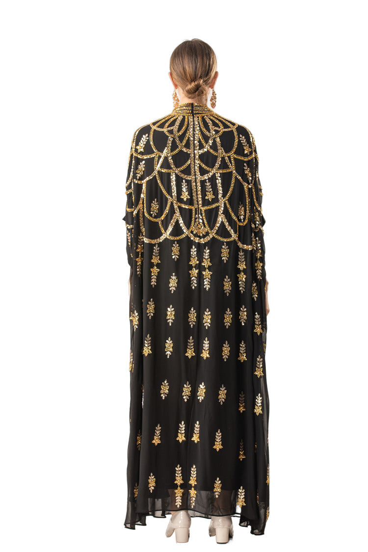 Gold Sequin Embellished Middle Eastern Kaftan Maxi Dress SP10067