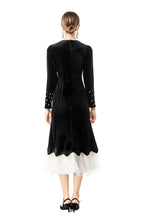 Black Velvet Mermaid Dress with Pearl Embellishments & Tulle Hem SP10114