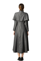 High Collar Cape Overlay Gold Button Front Slit Maxi Dress SP10060