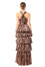 Metallic 3D Floral Tiered Ruffle High-Low Maxi Dress SP10096