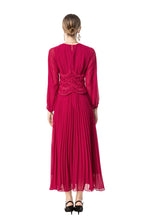 Sheer Puff Sleeve Embroidered Waist Pleated Midi Dress SP10094