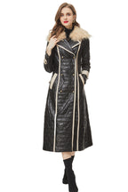 Black Quilted Faux Leather Contrast Trim Maxi Trench Coat SP10030
