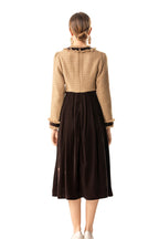 Frayed Collar Tweed Velvet Patchwork Midi Dress SP10072