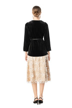 Velvet V-Neck Lace Patchwork Midi Dress SP10090