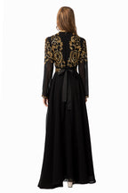 Black & Gold Sequin Embellished Middle Eastern Maxi Dress SP10021