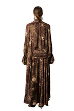 Brown Floral Print Bow Tie Neck Loose Maxi Dress SP10041