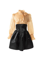 Polka Dot Puff Sleeve Satin Patchwork Mini Dress SP10084