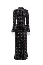 Velvet Polka Dot Lace Flare Sleeve Qipao Midi Dress SP10095