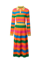 Rainbow Striped Knit Polo Top & Pleated Skirt Set SP10007