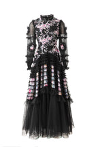 Ruffled High Neck 3D Floral Tiered Tulle Maxi Dress SP10083