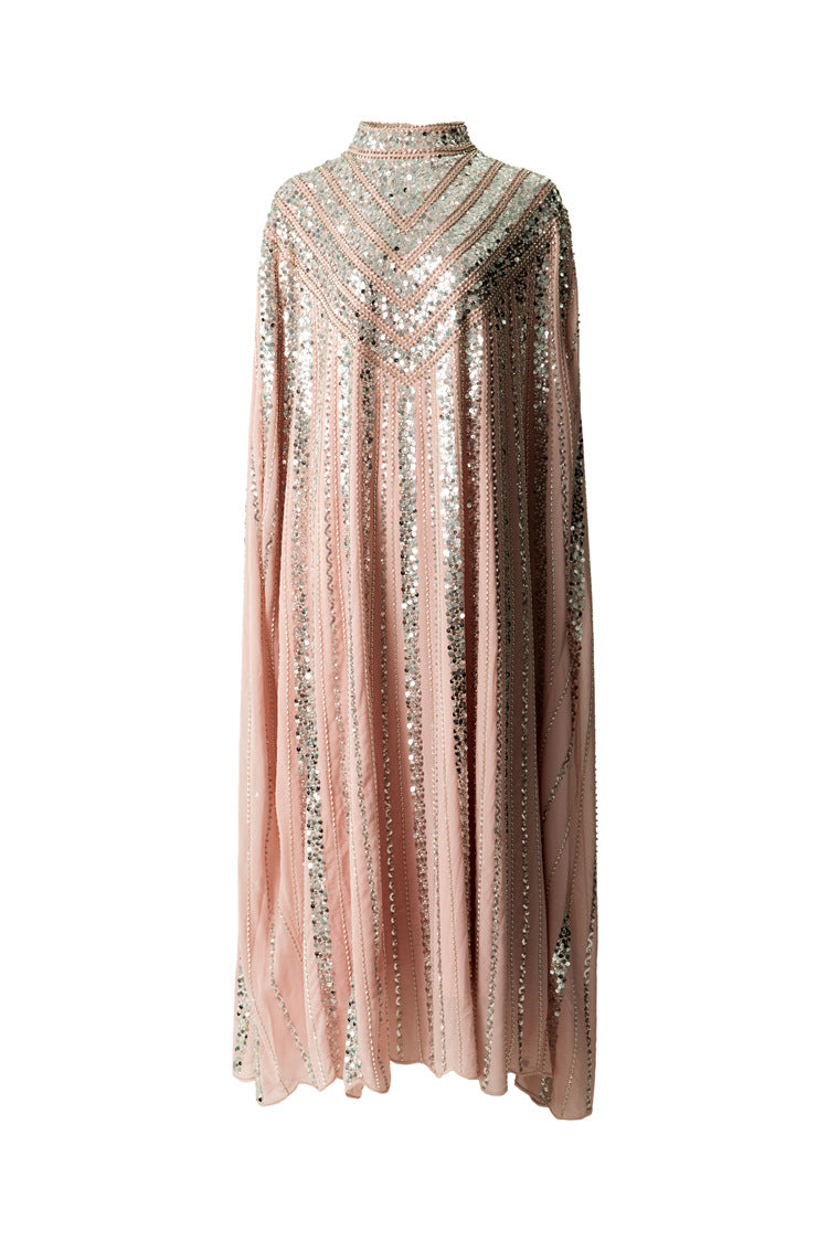 Hand-Beaded Sequin Cape Kaftan Maxi Dress SP10058