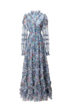 Light Blue Floral Ruffled Tulle Tiered Maxi Dress – French Fairy Style SP10011