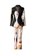 Abstract Face Print Blazer & Cropped Pants Two-Piece Set SP10052
