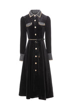 Black Velvet Tweed Trim Midi Dress – French Style Slim Fit Fall Dress SP10002