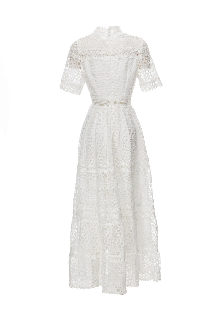 White Crochet Lace Tiered Maxi Dress – French Luxury SP10013