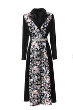 Velvet Floral Embroidered Notched Collar Midi Dress SP10069