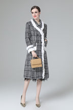 Plaid Tweed Faux Fur Trim Double Breasted Midi Coat SP10033