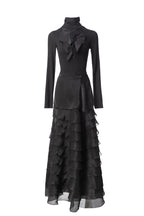 Black 2-Piece Ruffle Tiered Maxi Dress with Ruffle Neck Top SP10105