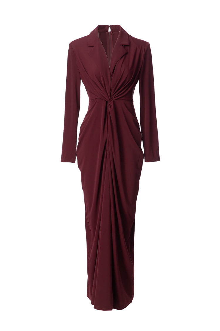 Burgundy Twisted Waist Fishtail Maxi Dress – Suit Style SP10018