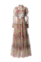 Colorful Floral Embroidered Tiered Tulle Midi Dress SP10019