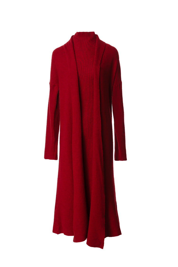 Turtleneck Dress & Long Knit Cardigan Two-Piece Set SP10097