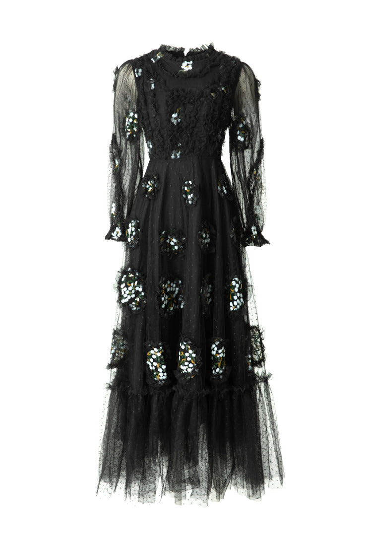 3D Hydrangea Floral Tiered Tulle Maxi Dress SP10064