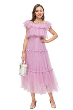 Lavender Tulle Off Shoulder Tiered Midi Dress – Fairy Party Gown SP10014